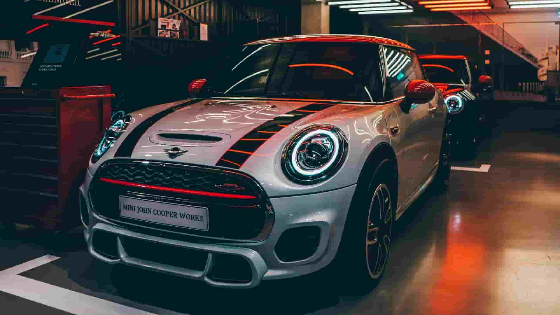 Import car being serviced in a mechanic shop